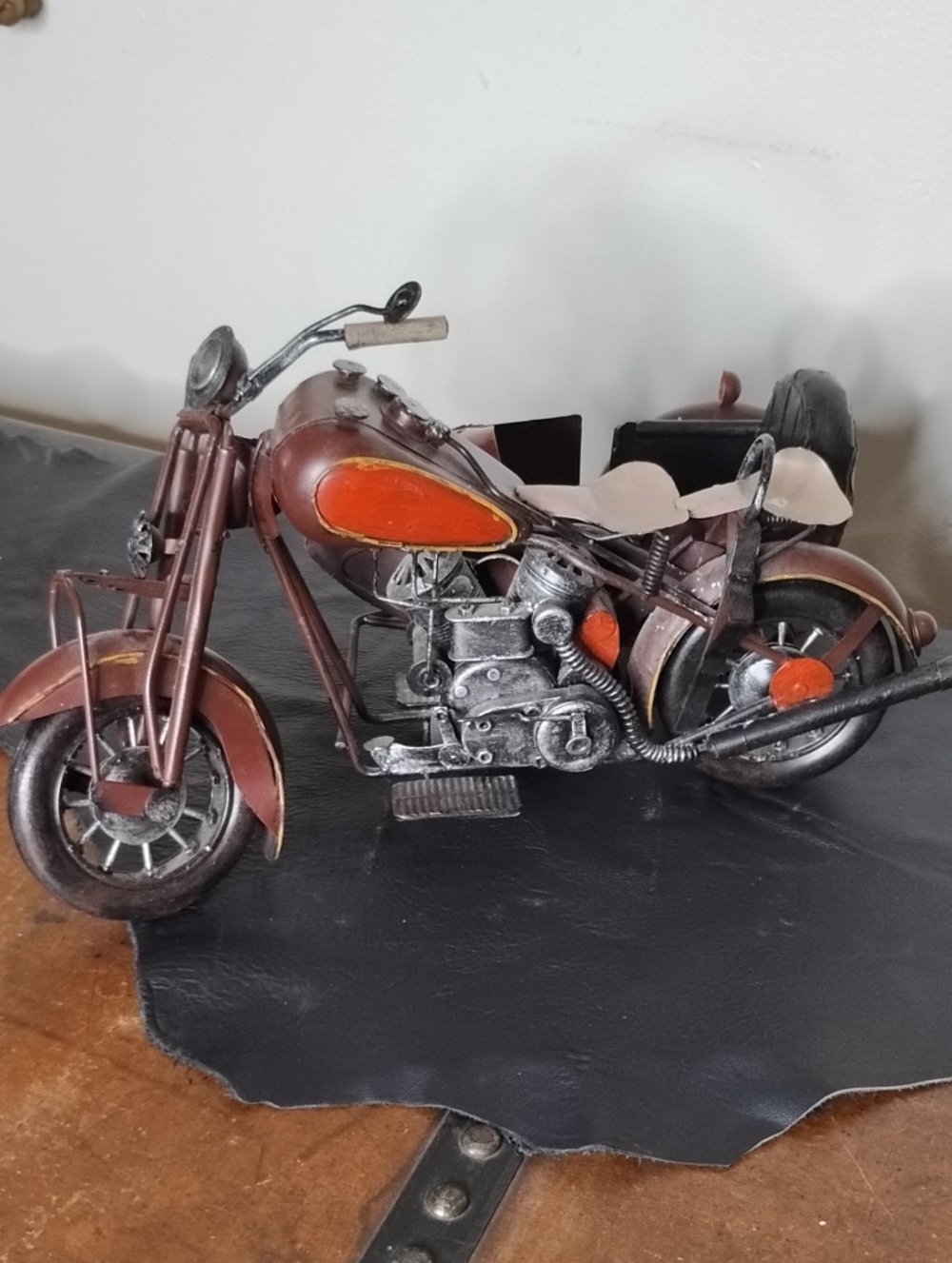 Vintage Brown and Orange Metal Motorcycle Decor